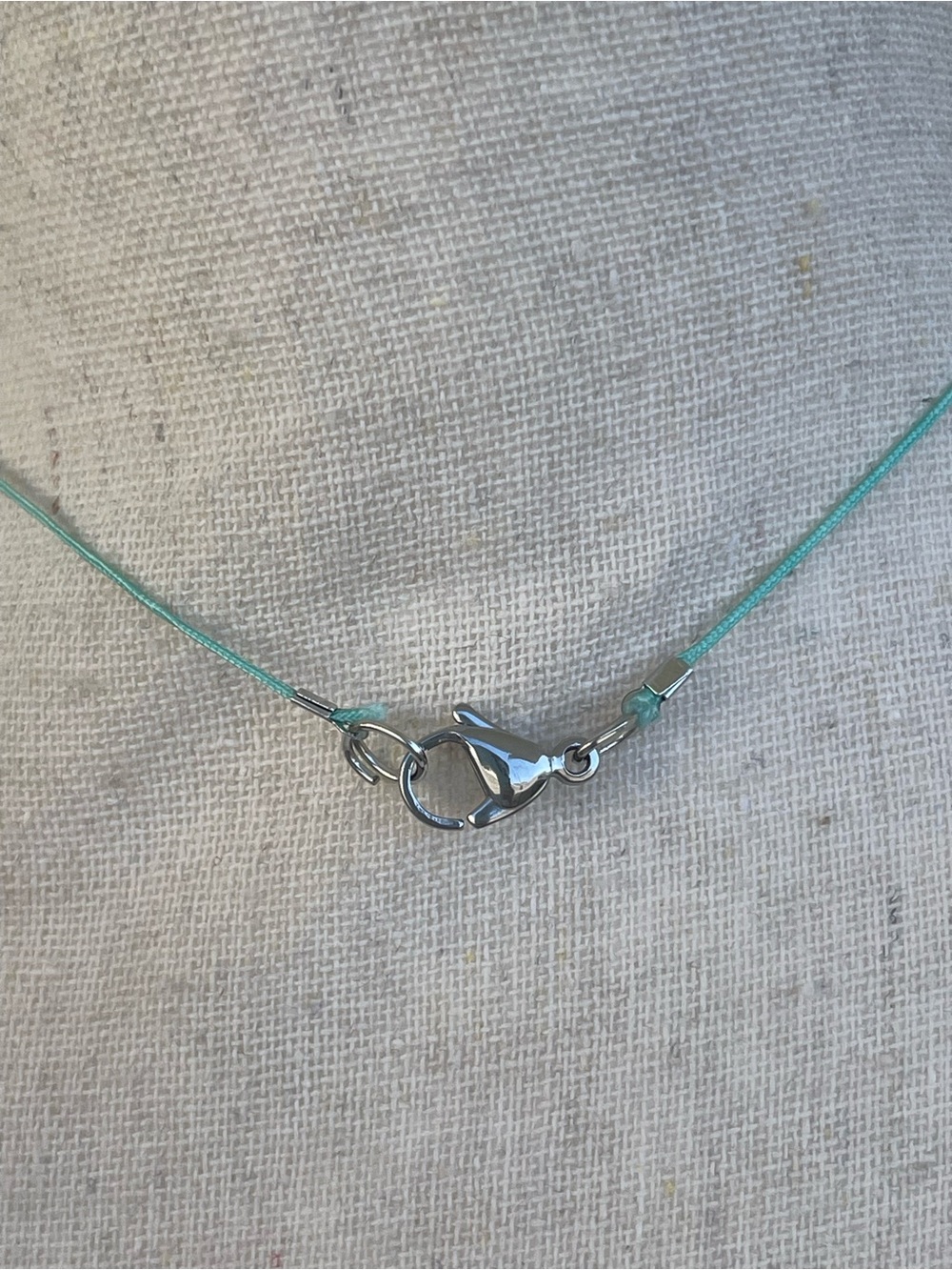 Turquoise Dyed Howlite Stainless Steel Wire-Wrap Necklace on Aqua Nylon Cord - Picture 4 of 4